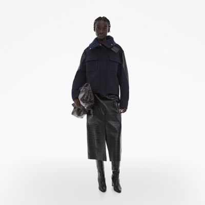 Helmut Lang Cropped Wool Parka In Navy
