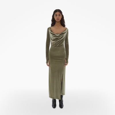 Helmut Lang Velvet Asymmetrical Dress In Sage