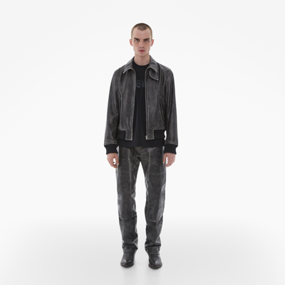 Helmut Lang Leather Zip Front Bomber Jacket In Black