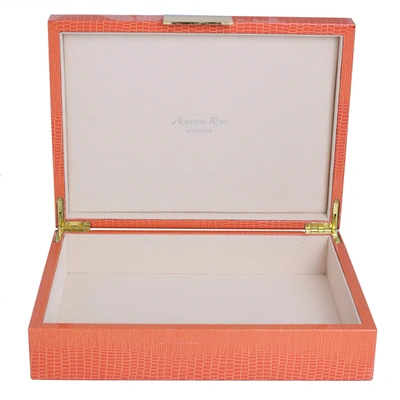 Addison Ross Ltd Large Orange Croc Lacquer Box With Gold