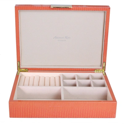 Addison Ross Ltd Large Orange Croc Jewellery Box With Gold