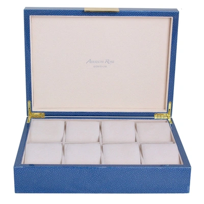 Addison Ross Ltd Large Blue Shagreen Watch Box With Gold