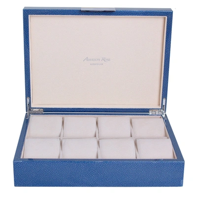 Addison Ross Ltd Large Blue Shagreen Watch Box With Silver