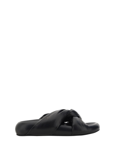 Marni Tie Leather Twist Slide Sandals In Black  