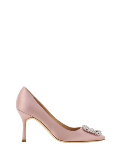 Manolo Blahnik Hangisi 90 Satin Pumps With Fmc Crystal Buckle In Neutral