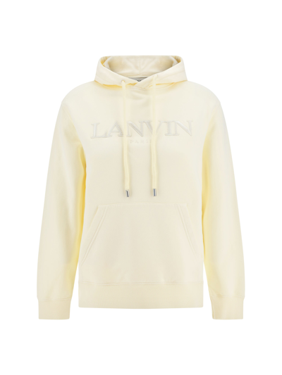 Lanvin Logo Embroidered Drawstring Hoodie In Cream