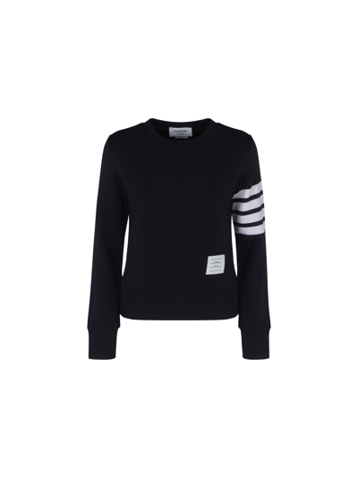 Thom Browne Classic Sweatshirt In Classic Loopback With Engineered 4 Bar In Navy