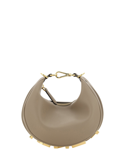 Fendi Graphy Leather Shoulder Bag In Tortora/ovib/oro Soft