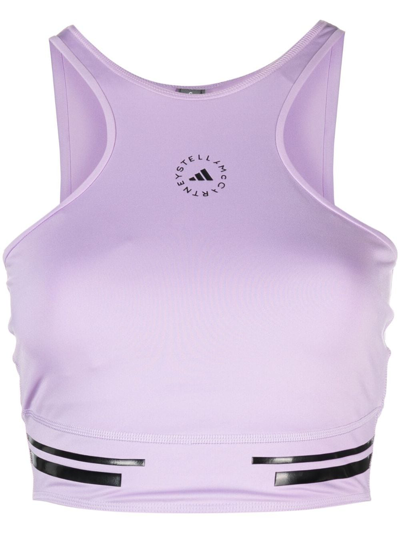 Adidas By Stella Mccartney Truepace Running Logo-print Cropped Top In Violet