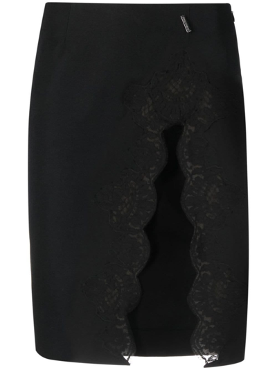 Dsquared2 Lace-detail Virgin Wool Skirt In Nero