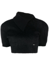 Dsquared2 Cropped Asymmetric Mohair-blend Jumper In Nero