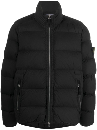 Stone Island Compass-patch Padded Down Jacket In Nero