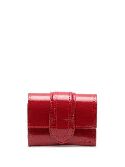 Jacquemus Le Compact Bambino Glossy Red Wallet In Burgundy