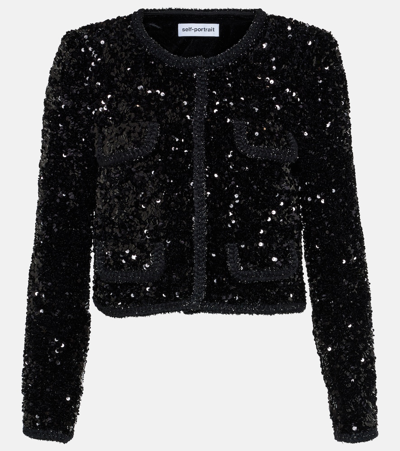 Self-portrait Cropped Jacket In Black