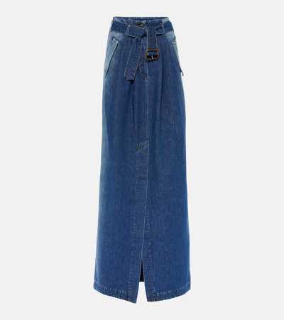 Dries Van Noten Savannas Belted Denim Maxi Skirt In Blue