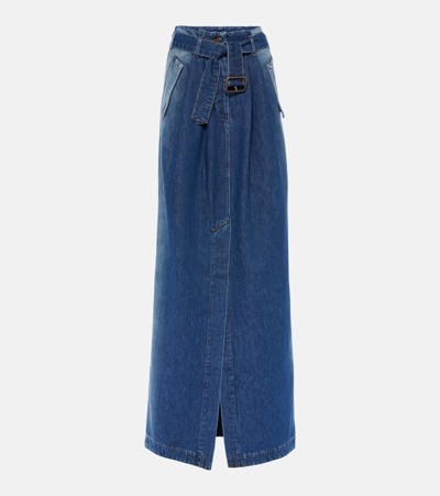 Dries Van Noten Savannas Belted Denim Maxi Skirt In 507 Indigo