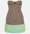 Area Faux Fur-trimmed Strapless Minidress In Multicoloured