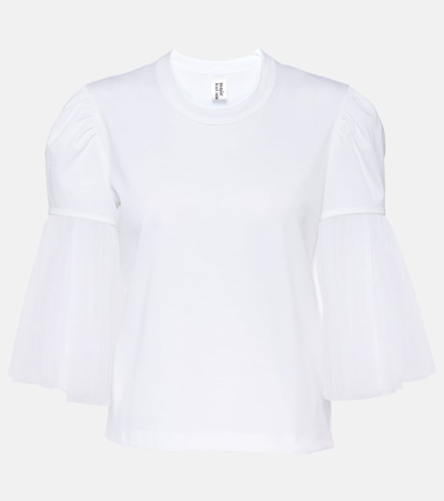 Noir Kei Ninomiya Tulle-trimmed Cotton Top In White