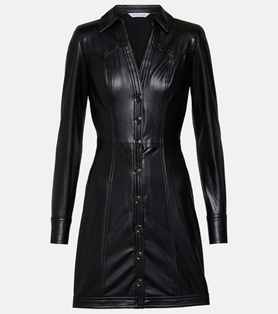 Veronica Beard Garret Long Sleeve Faux Leather Coat Dress In Black