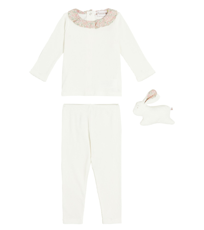 Bonpoint Baby Daisie Top, Trousers, And Stuffed Animal Set In White