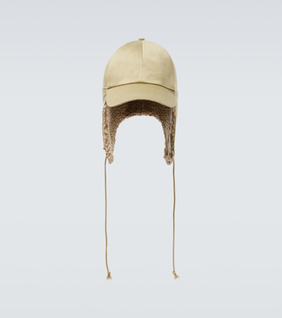 Burberry Faux-shearling Trimmed Cotton Hat In Green