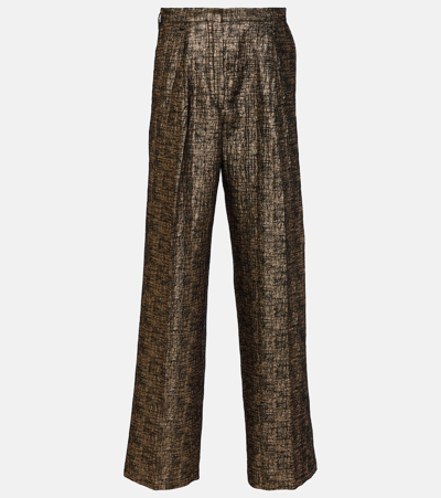 Dries Van Noten High-rise Tweed Straight Trousers In Gold