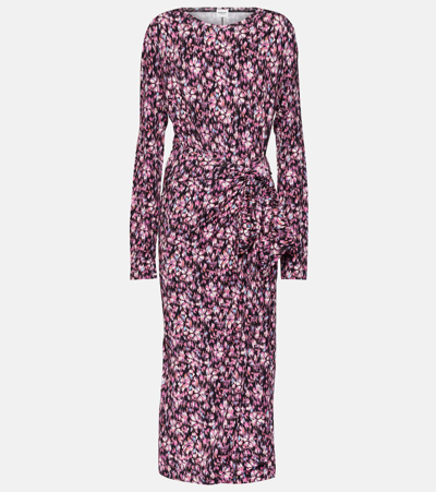 Marant Etoile Lissy Printed Jersey Midi Dress In Midnight/pink