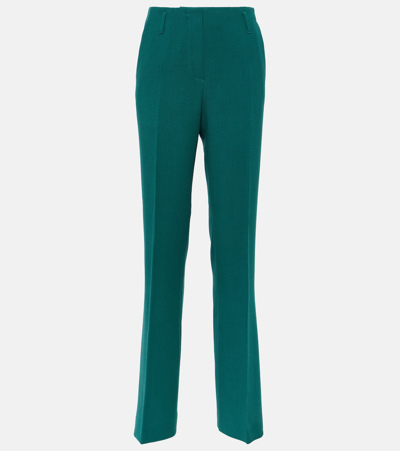 Dries Van Noten High-rise Wool Gabardine Straight Pants In Green