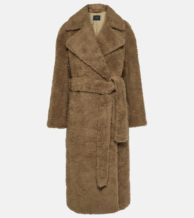 Joseph Sherpa Cabanis Camel Hair And Silk Coat In Khaki