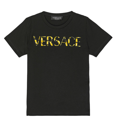 Versace Kids' Logo Cotton T-shirt In Black