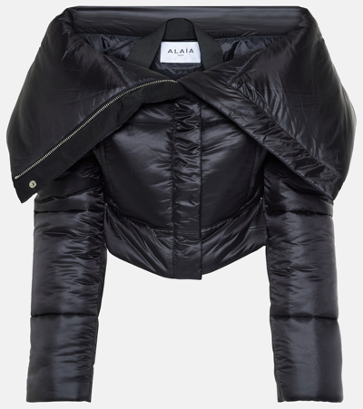 Alaïa Foldover-collar Crop Puffer Jacket In Black