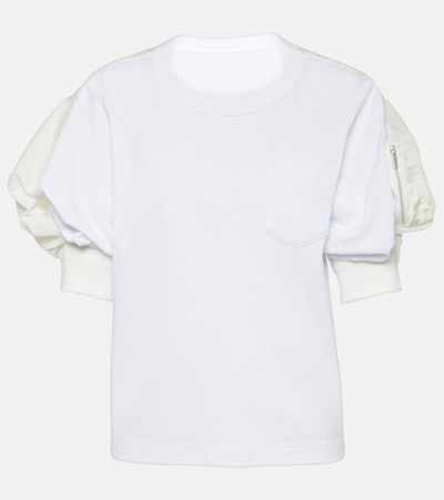 Sacai Cotton T-shirt With Balloon Sleeve In White