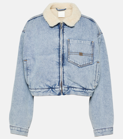 Givenchy Women's Cropped Jacket In Denim And Shearling-effect Collar In Light Blue