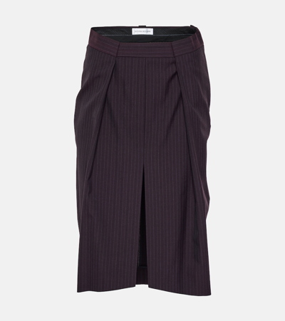 Victoria Beckham Herringbone Chalk Stripe Midi Skirt In Brown