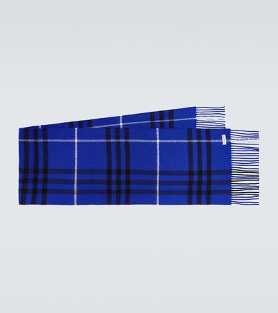 Burberry Fringed Checked Wool And Cashmere-blend Scarf In Knight