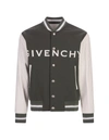 Givenchy Varsity Wool Grained Leather Jacket In Green
