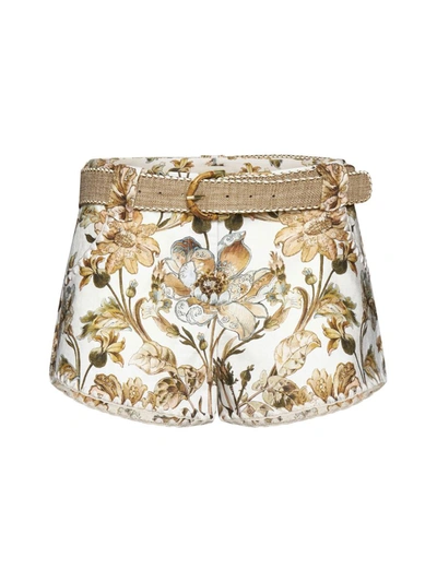 Zimmermann High Waist Printed Shorts In Ivory Daisy Floral