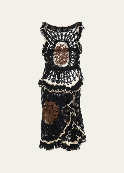 Diotima Crochet Flounce-trim Dress In Black-brown