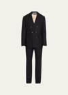 Brunello Cucinelli Men's Pinstriped Flannel Double-breasted Suit In C003 Black