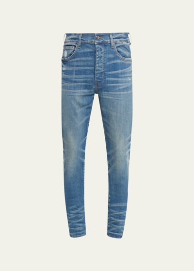 Amiri Men's Stacked Faded Skinny Jeans In River Indi