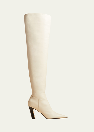 Khaite Marfa Leather Over-the-knee Boots In Off White