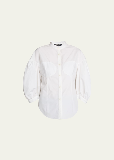 Ashlyn Pacey Poplin Three-quarter Sleeve Shirt In White/white