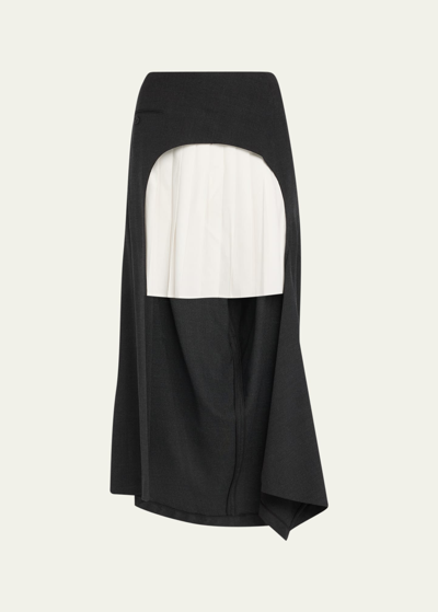 Ashlyn Murphy Long Saddle Skirt With Pleated Panel In Charcoal/white