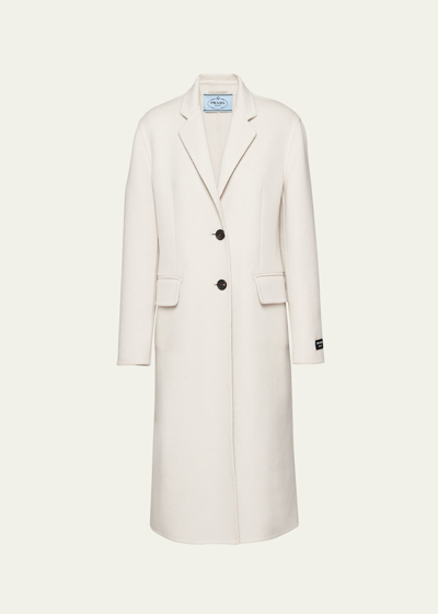 Prada Wool Single-breasted Coat In Chalk White