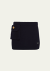 Prada Logo-patch Wool Mini Skirt In F0008 Bleu
