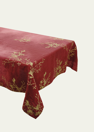 Stamperia Bertozzi Rami Oro Gold Painted Linen Tablecloth In Burgundy R24