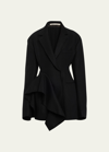 JASON WU COLLECTION WOOL MELTON SCULPTED JACKET WITH RUFFLE DETAIL