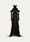 JASON WU COLLECTION COLD-SHOULDER CHIFFON LACE RUFFLE GOWN