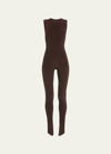Norma Kamali Sleeveless Footie Catsuit Jumpsuit In Chocolate
