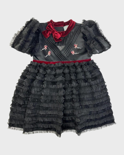 Petite Maison Kids' Girl's Kylie Tiered Tulle And Organza Dress In Black